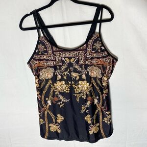 5/$25 Black Tan Floral Printed Tankini Top Bikini Top Swim Top XL